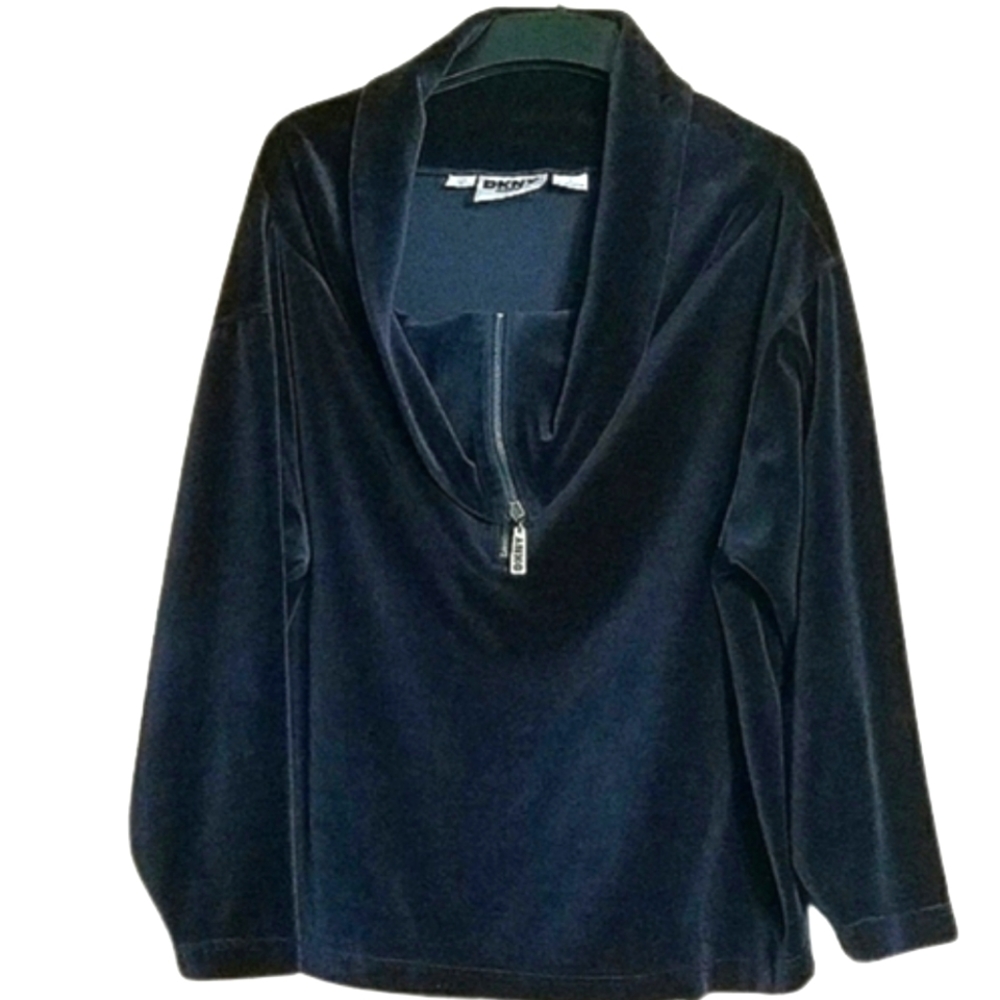 Velvet Long Sleeve Black Cowl Neck Top S